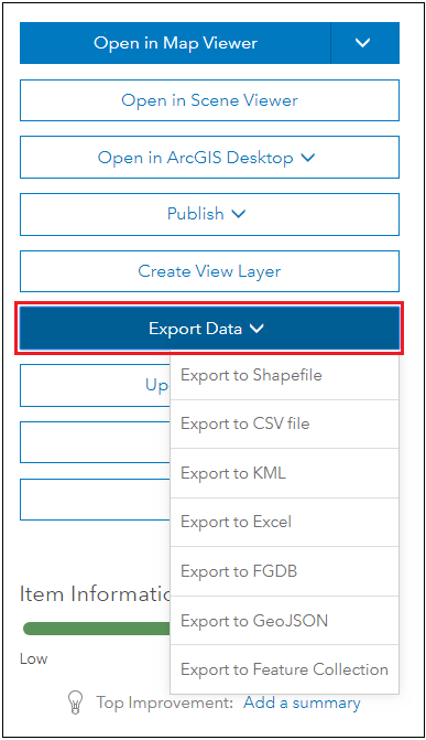 Click the Export Data option.