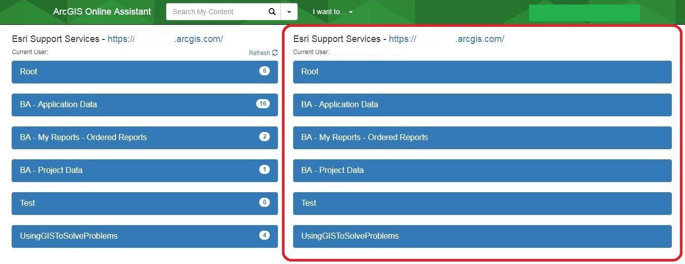 Image of list of ArcGIS Online folders