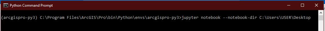 La imagen de la ventana de comandos de Python con el comando para iniciar el notebook en un directorio diferente