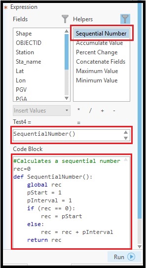 The image of Calculate Field console with the populated Expression and Code Block section.