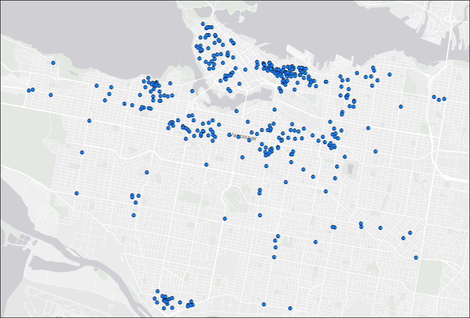 An image of a feature class converted from a JSON URL in ArcMap.