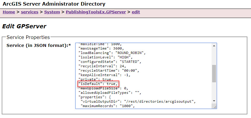 Image of the Service Properties textbox