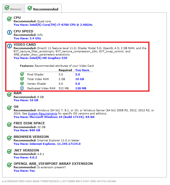 Image de la fenêtre montrant la configuration système requise