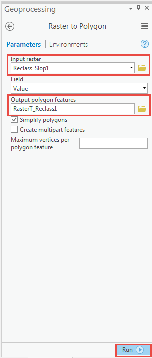 Raster to Polygon geoprocessing pane