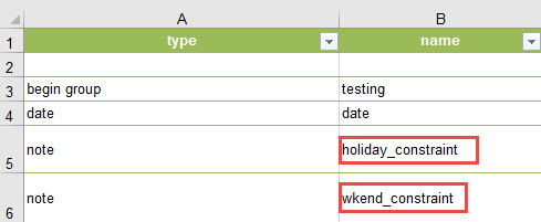 Survey form with constraints added