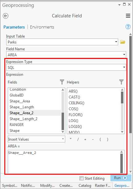 An image of the Calculate Field pane.