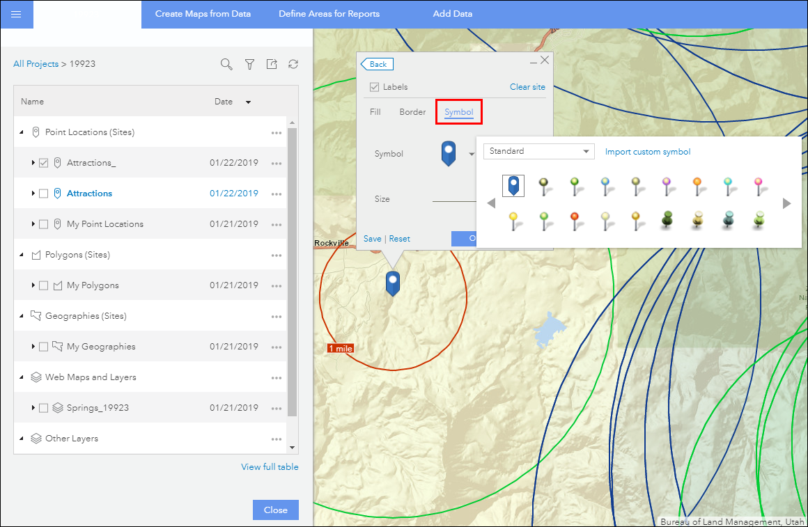 An image of the point feature symbol selector.