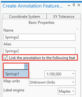 Image of check box: Link the annotation to the following feature class