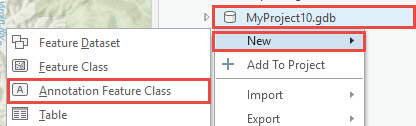 Catalog pane showing the annotation feature class option