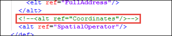 The line for coordinate searching in the classic locators XML document is commented
