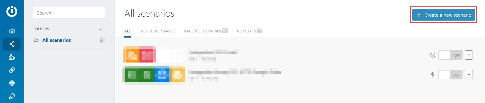 The Create a new scenario section