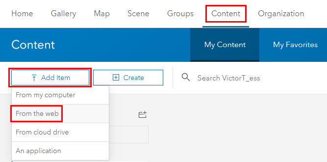 Image of ArcGIS Online Add Item context menu