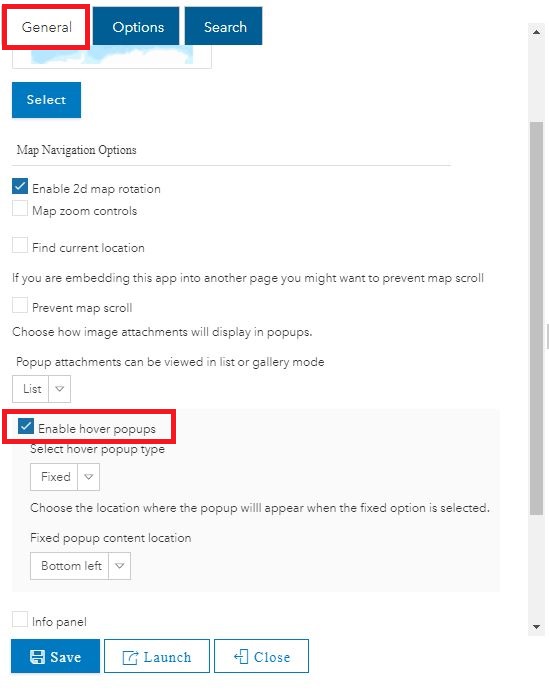 Image of the Enable Hover Popups selection