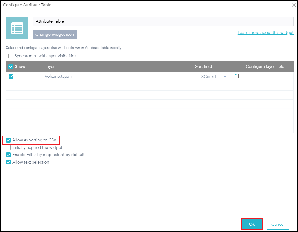 This is the Configure Attribute Table window.