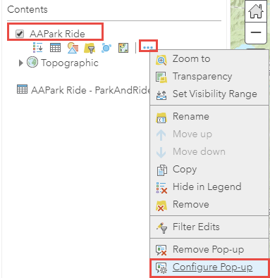 Image des options More Options (Autres options) et Configure Pop-up (Configurer la fenêtre contextuelle)