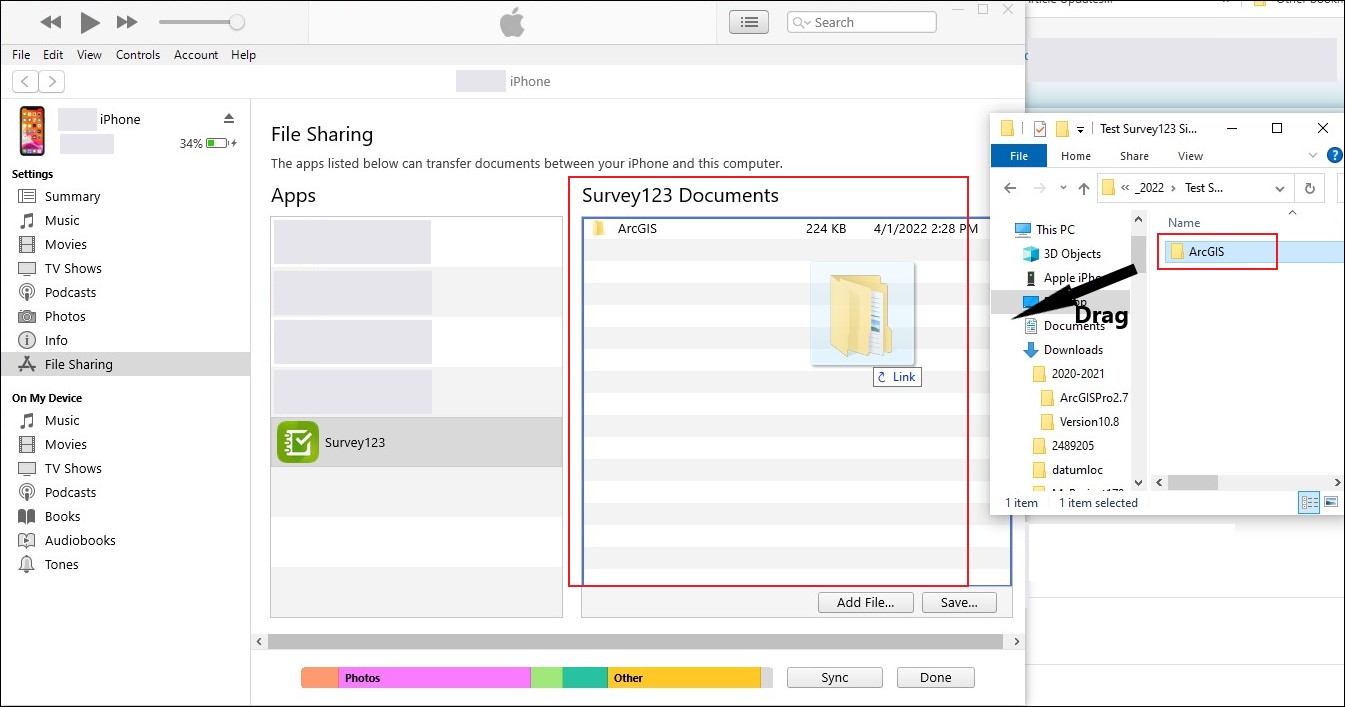 Der aus dem neu erstellten Ordner in den Bereich 