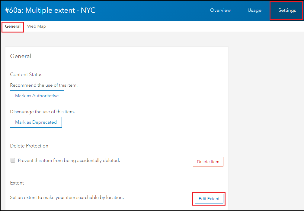 This is the Settings tab. Click Edit Extent