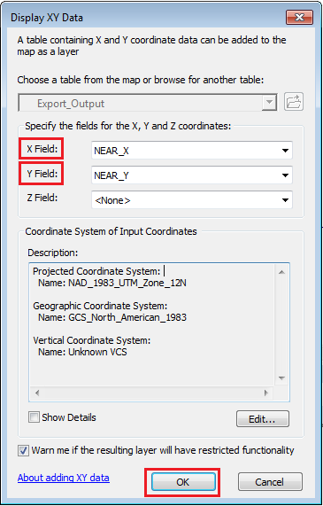 The Display XY Data dialog box