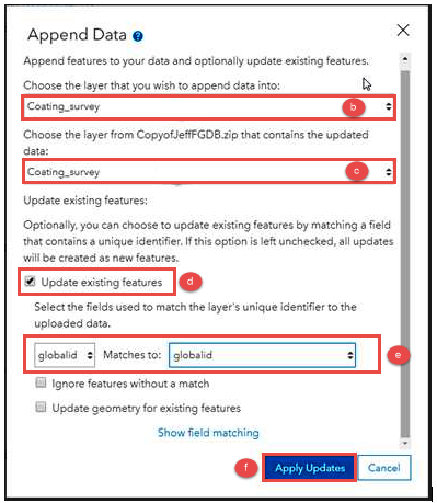 Append Data dialog box