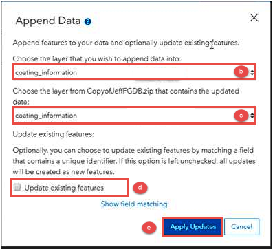 Append data dialog box