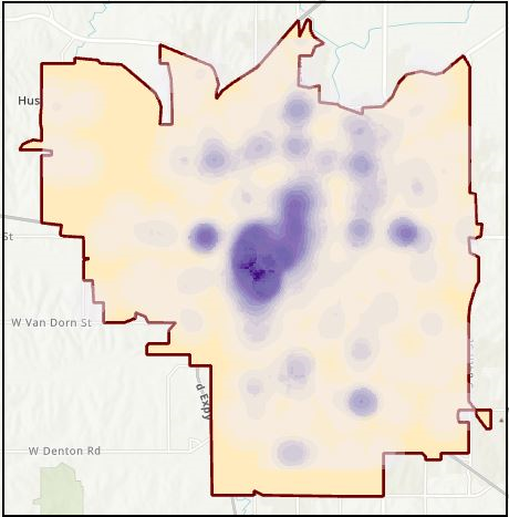 Heat map with Point Density default values.