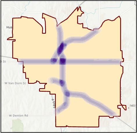 Heat map created from the default settings of the Line Density tool.