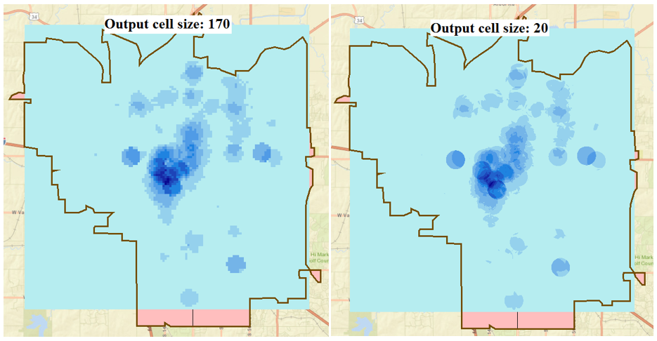 The comparison between different output cell size
