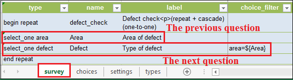 This is the survey tab.