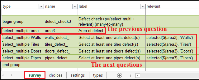 The survey tab.