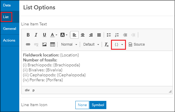 The List tab