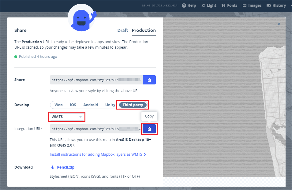 Copy the map style URL