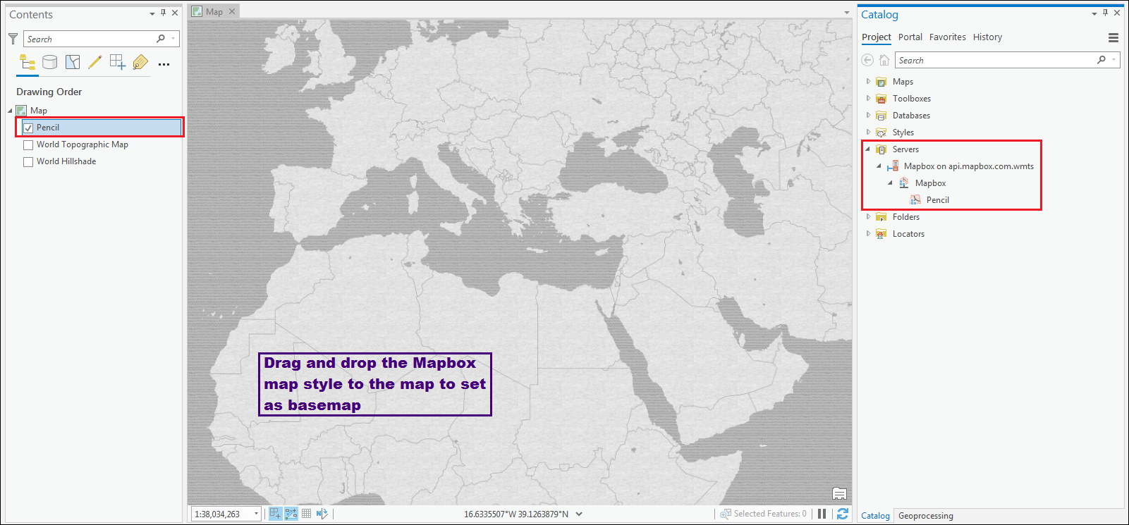 The Pencil map style appear in the map