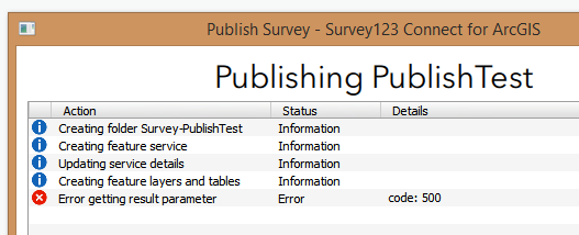 Image of the error in Survey123 for ArcGIS