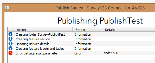 El mensaje de error en ArcGIS Survey123