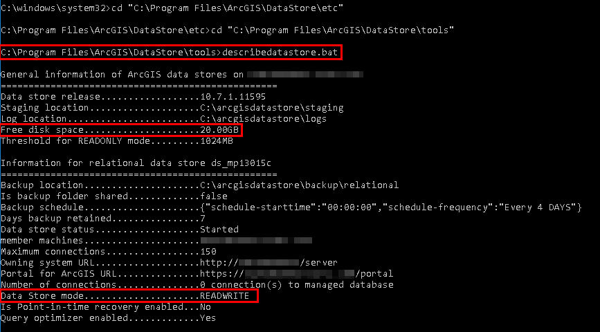Image of Command Prompt for describedatastore.bat