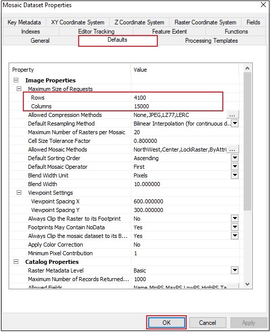 Mosaic Dataset Properties