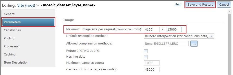 Image Service Properties setting