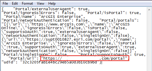 JSON-Datei vor dem Entfernen der Portal-URL
