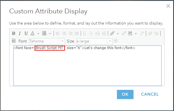 Custom Attribute Display dialog box