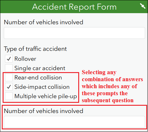 Combination with the specified answers prompt the subsequent question.