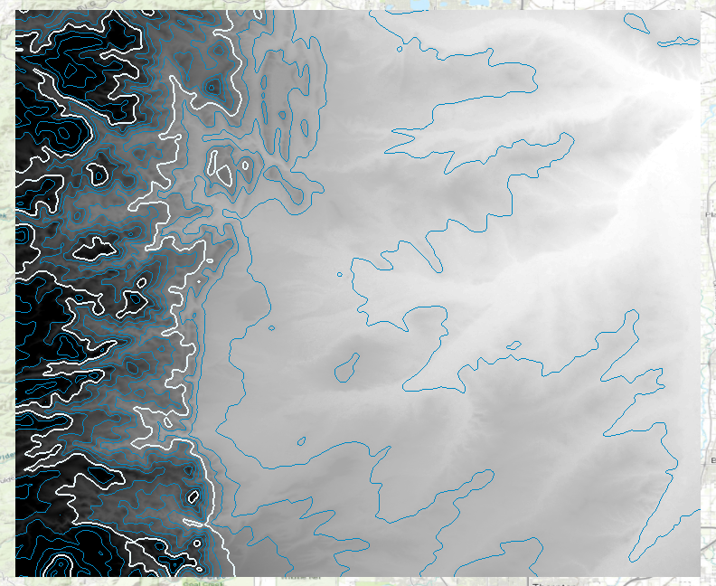 The image below shows the raster contour layer