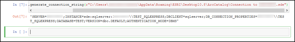 Beispielergebnis einer Verbindungszeichenfolge für ArcGIS Data Store