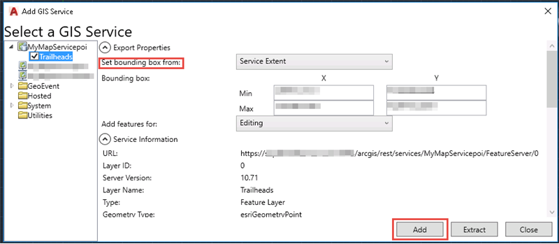 Image of Select a GIS Service window