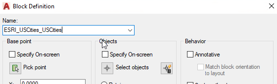Screenshot of the Block Definition dialog box with the name of the block