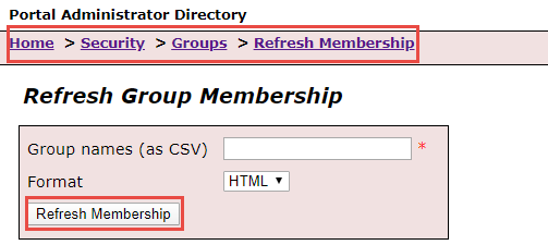 Image of the Refresh Group Membership page in the Portal for ArcGIS portaladmin directory