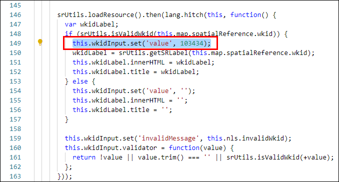 印刷ウィジェットの JavaScript ファイルの 149 行目