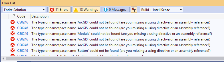 Compiler errors shown in the Error List