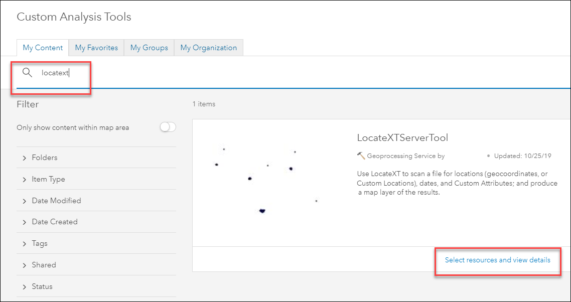 Select resources and view details option.