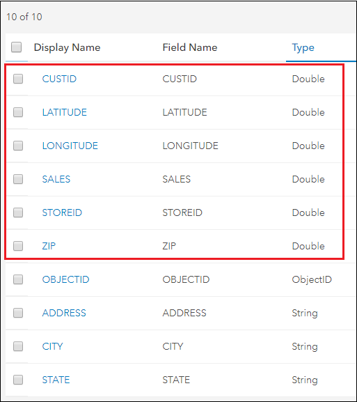 These are the field types.