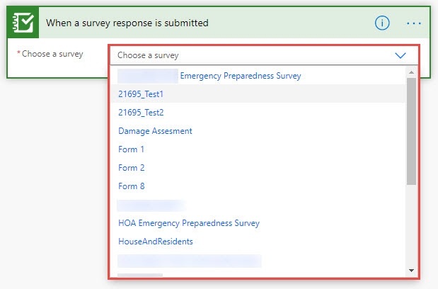 Abbildung mit der Liste der Surveys